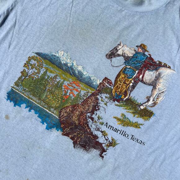 Vintage Cowboy Horse Amarillo Texas Grunge Obscure Country T Shirt Blue Hanes XL - Picture 2 of 12